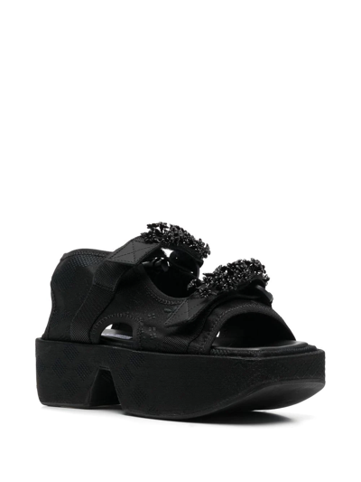 Shop Cecilie Bahnsen Floral Applique Flatform Sandals In Black