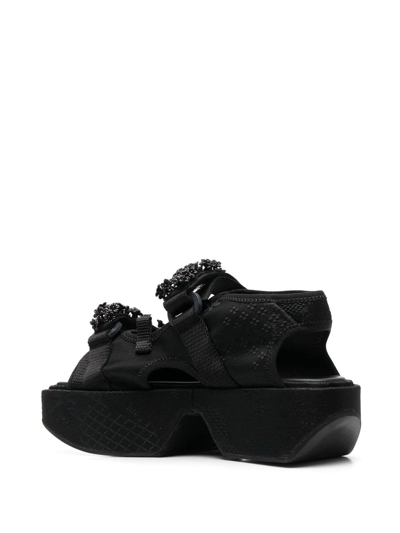 Shop Cecilie Bahnsen Floral Applique Flatform Sandals In Black