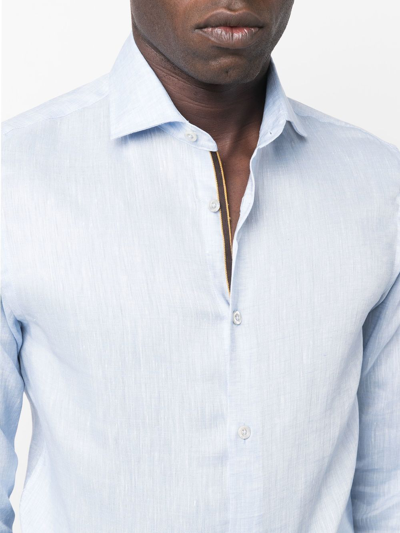 Shop Moorer Long-sleeve Linen Shirt In Blue