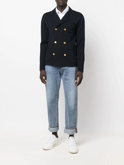 Shop Valentino Double-breasted Cotton Cardigan In Blue
