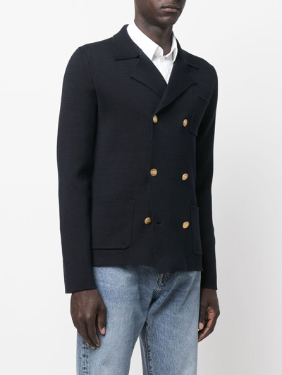 Shop Valentino Double-breasted Cotton Cardigan In Blue