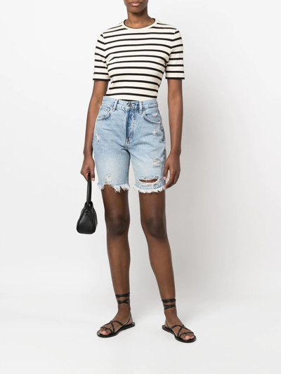Liu •jo High-waisted Ripped Denim Shorts In Blue