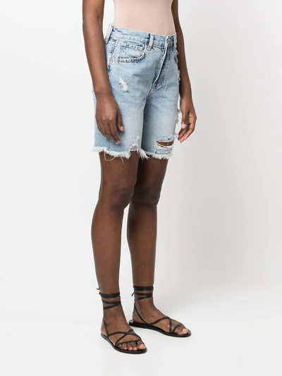 Liu •jo High-waisted Ripped Denim Shorts In Blue