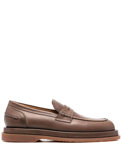 Shop Buttero Elba Penny Leather Loafers In Brown
