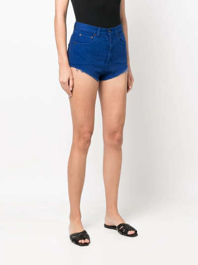 Shop Saint Laurent High-rise Fitted Shorts In Blue