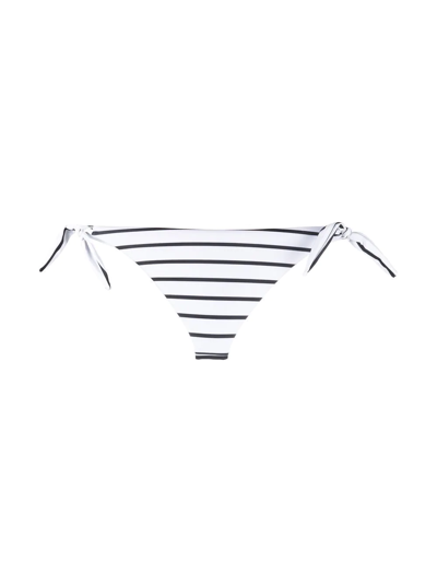 Shop Karl Lagerfeld Striped Logo-print Bikini Bottoms In White