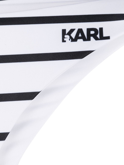 Shop Karl Lagerfeld Striped Logo-print Bikini Bottoms In White