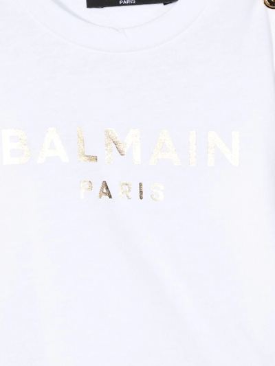 Shop Balmain Metallic-logo Long-sleeve T-shirt In Weiss