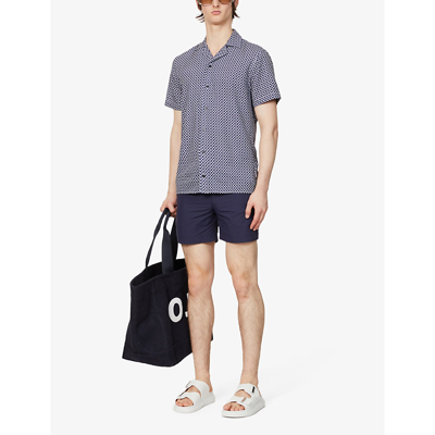 Orlebar Brown Blue Wash Mid-length Drawcord Standard Swim Shorts In Navy