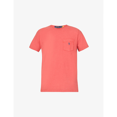 Shop Polo Ralph Lauren Logo-embroidered Custom Slim-fit Cotton And Linen-blend T-shirt In Sunrise Red