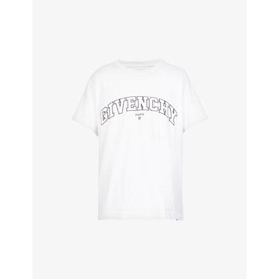 Shop Givenchy Men's White Black College Brand-print Cotton-jersey T-shirt