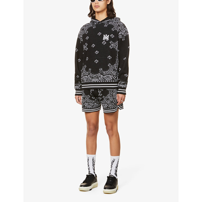 Shop Amiri Bandana B-ball Relaxed-fit Cotton And Cashmere-blend Shorts In Black Grey