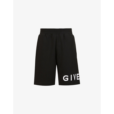 Shop Givenchy Logo-embroidered Drawstring-waistband Cotton-jersey Shorts In Black