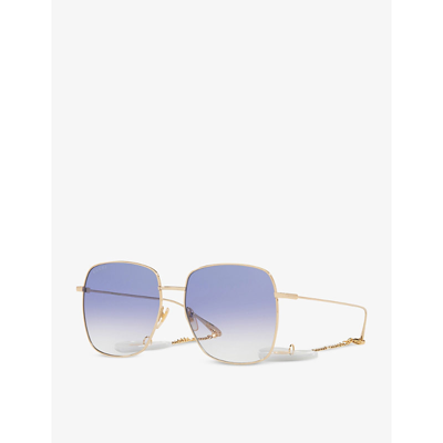 Shop Gucci Women's Yellow Gg1031s Square-frame Metal Sunglasses