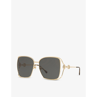 Shop Gucci Women's Gold Gg1020s Square-frame Metal Sunglasses