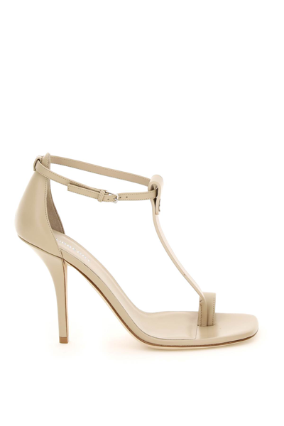 Shop Burberry Leather Sandals In Beige