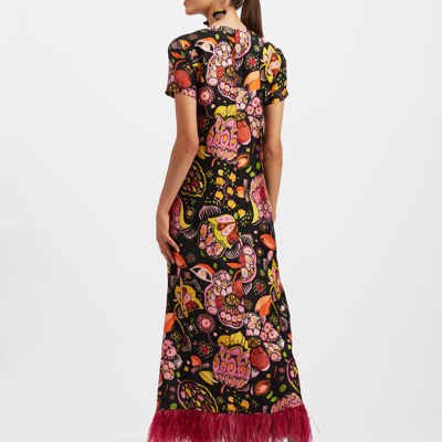 La Doublej Floral-print Maxi Swing Dress With Feathers In Eden