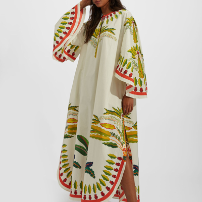 La Doublej Flying Palm Tree-print Poplin Kaftan Dress In Palme Placée