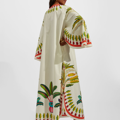 La Doublej Flying Palm Tree-print Poplin Kaftan Dress In Palme Placée