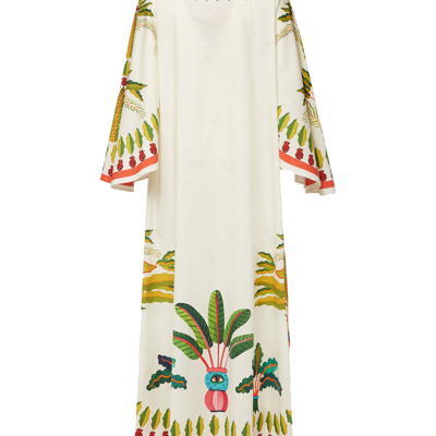 La Doublej Flying Palm Tree-print Poplin Kaftan Dress In Palme Placée