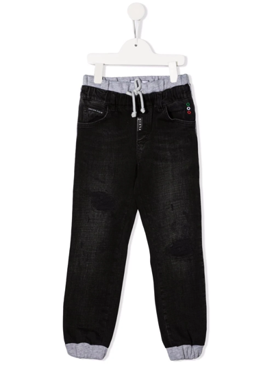 Shop Philipp Plein Junior Drawstring Denim Trousers In Black