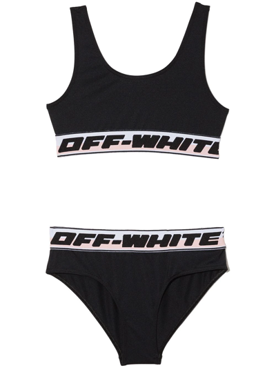 Shop Off-white Logo Tape One-shoulder Bikini In Black