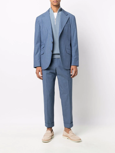 Brunello Cucinelli Pinstripe-pattern Straight Trousers In Blue