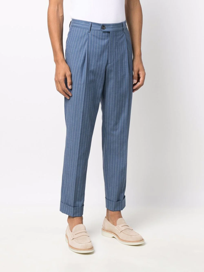 Brunello Cucinelli Pinstripe-pattern Straight Trousers In Blue