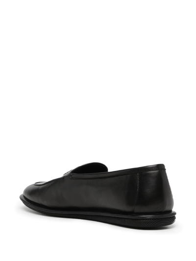 Shop Giorgio Armani Embroidered-logo Leather Slippers In 黑色