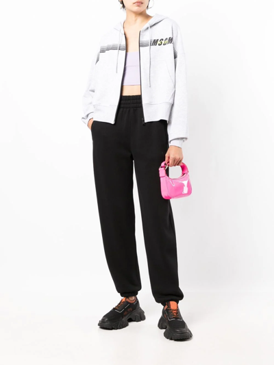Msgm Logo-print Zip-up Hoodie In 灰色