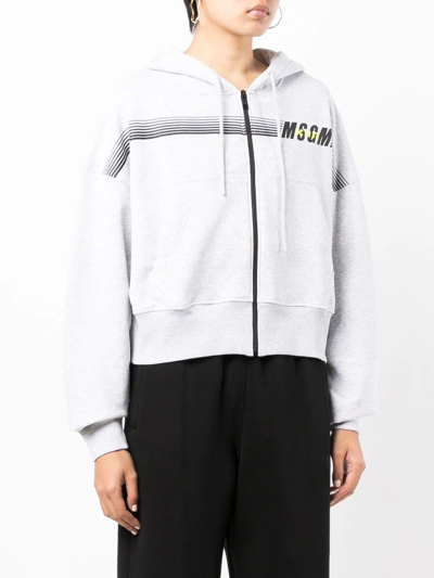 Msgm Logo-print Zip-up Hoodie In 灰色
