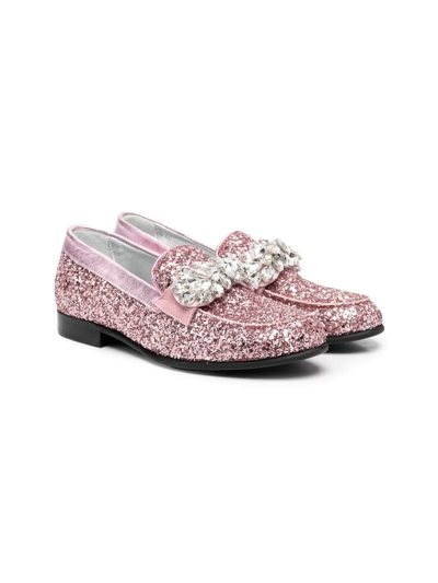 Shop Monnalisa Glitter-embellished Ballerina Shoes In 粉色