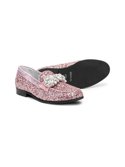 Shop Monnalisa Glitter-embellished Ballerina Shoes In 粉色