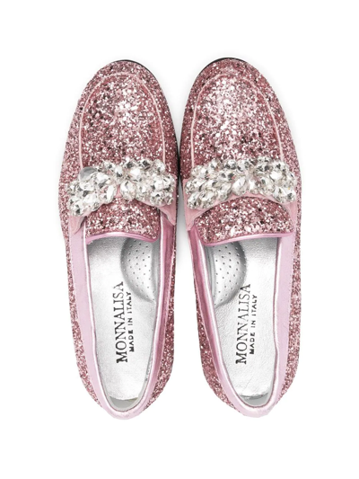 Shop Monnalisa Glitter-embellished Ballerina Shoes In 粉色