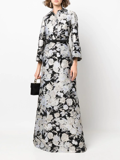 Shop Erdem Ethel Floral-jacquard Gown In Black