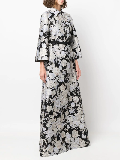Shop Erdem Ethel Floral-jacquard Gown In Black