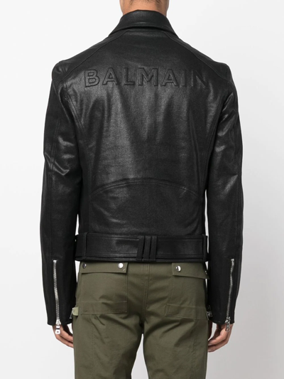 Balmain Coated Denim Biker Jacket In Black | ModeSens