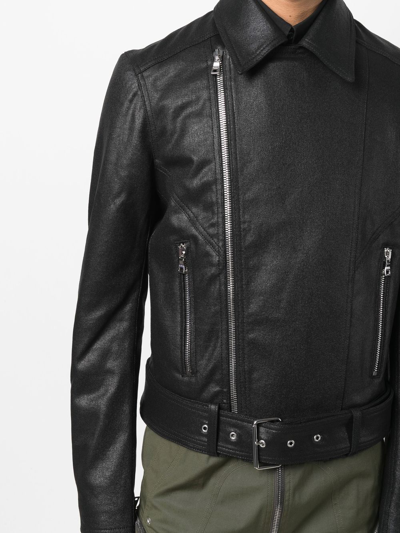 Shop Balmain Coated Denim Biker Jacket In Black
