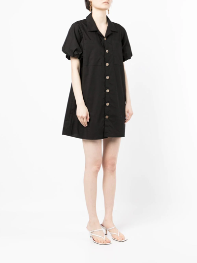 Shop B+ab Puff-sleeve Mini Shirtdress In 黑色