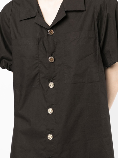 Shop B+ab Puff-sleeve Mini Shirtdress In 黑色