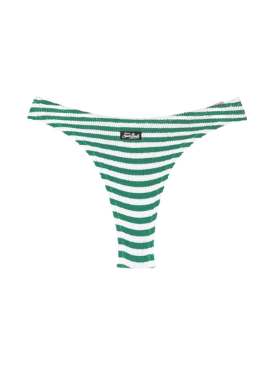 Shop Mc2 Saint Barth Striped Seersucker Bikini Bottoms In 绿色