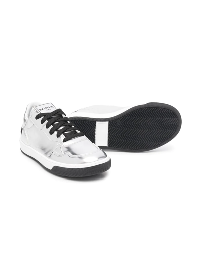Shop Balmain Metallic-finish Low-top Sneakers In 银色