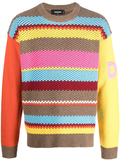 Shop Dsquared2 Striped-knit Jumper In Yellow