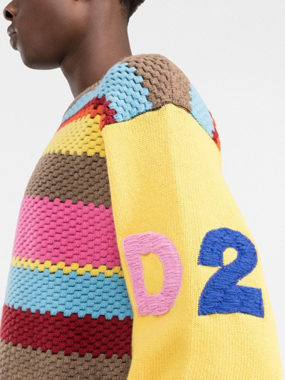 Shop Dsquared2 Striped-knit Jumper In Yellow