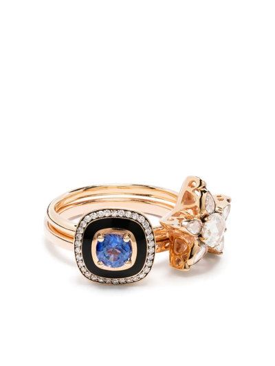 Shop Selim Mouzannar 18kt Rose Gold Mina Diamond And Sapphire Ring Set In Pink