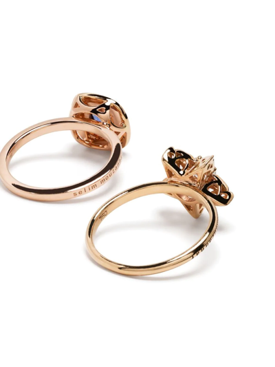 Shop Selim Mouzannar 18kt Rose Gold Mina Diamond And Sapphire Ring Set In Pink