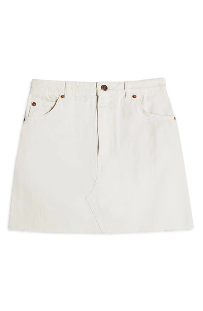 Shop Topshop High Waist Raw Hem Denim Skirt In White