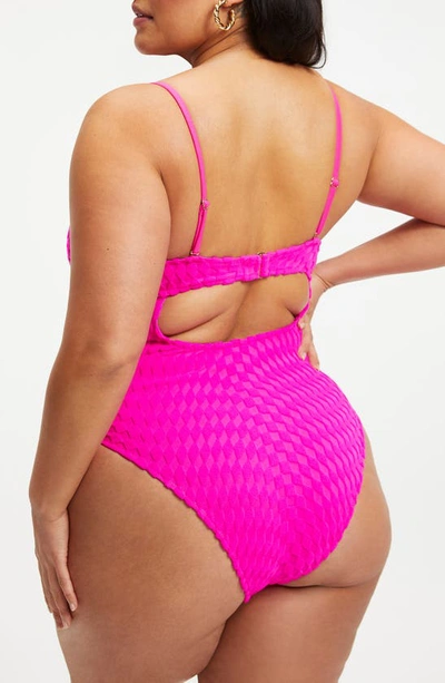 Shop Good American Show Off Jaquard One-piece Swimsuit In Hawiian Pink 001