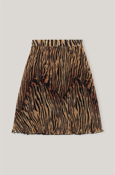 Shop Ganni Pleated Georgette Midi Skirt Tiger's Eye Size 40