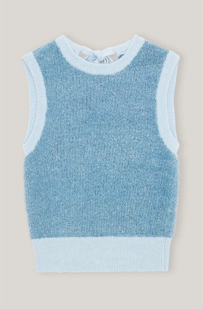 Shop Ganni Sparkle Knit Back Slit Vest In Placid Blue